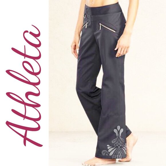 ATHLETA SNOW CRUISER SKI SNOWBOARD SATEEN PANTS BLACK GRAPHIC, SIZE 10 - Picture 2 of 15
